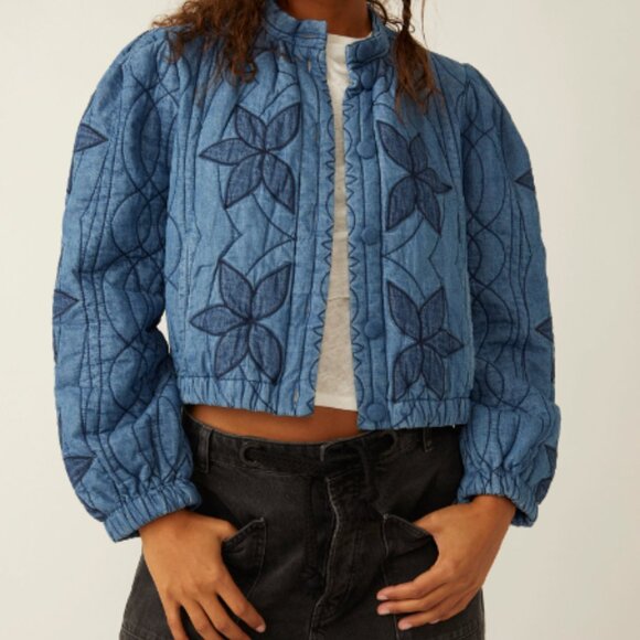 NEW FREE PEOPLE Stars Jacket Blue Quinn Boho Style Puffy Soft Quilted Jacket - Picture 10 of 11